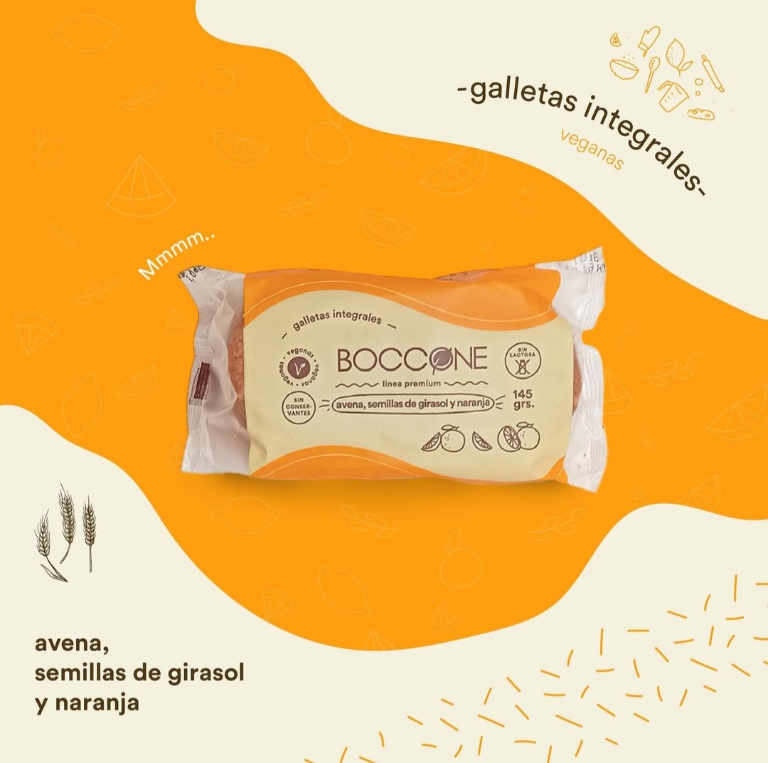 BOCCONE 100% VEGETAL INTEGRALES AVENA, SEMILLAS DE GIRASOL Y NARANJA 145 G. C x 45u