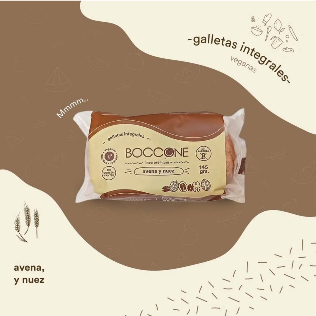 BOCCONE 100% VEGETAL INTEGRALES AVENA Y NUEZ 145 G. Caja x 45u