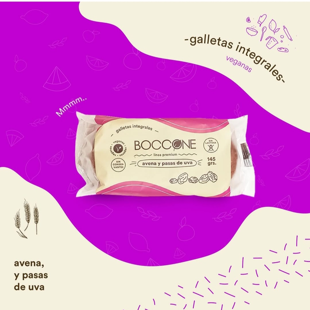 BOCCONE 100% VEGETAL INTEGRALES AVENA CON PASAS DE UVA 145 G. C x 45u
