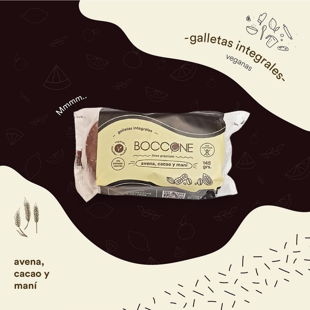 BOCCONE 100% VEGETAL INTEGRALES AVENA, CACAO Y MANI 145 G. C x 45u